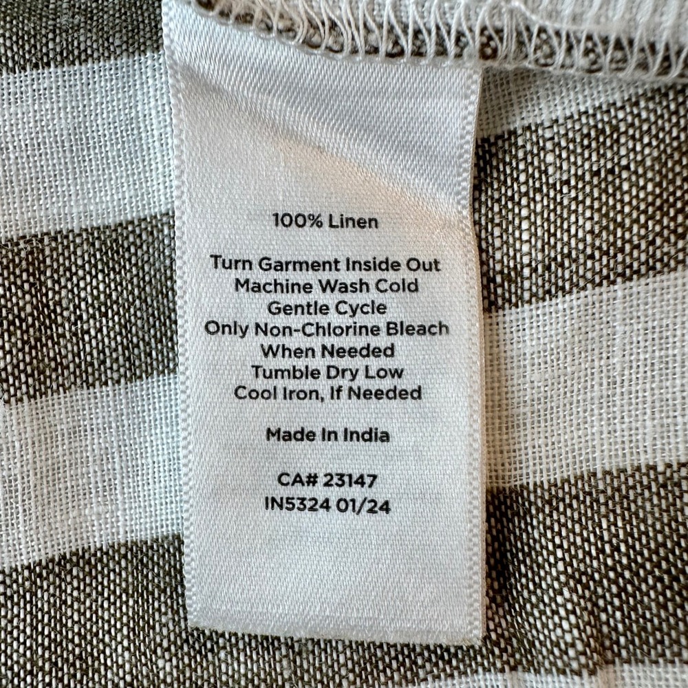 Talbots Linen Utility Shirt Dress Lawn Stripe Belted Khaki White Size 2P Petite - Picture 6 of 11